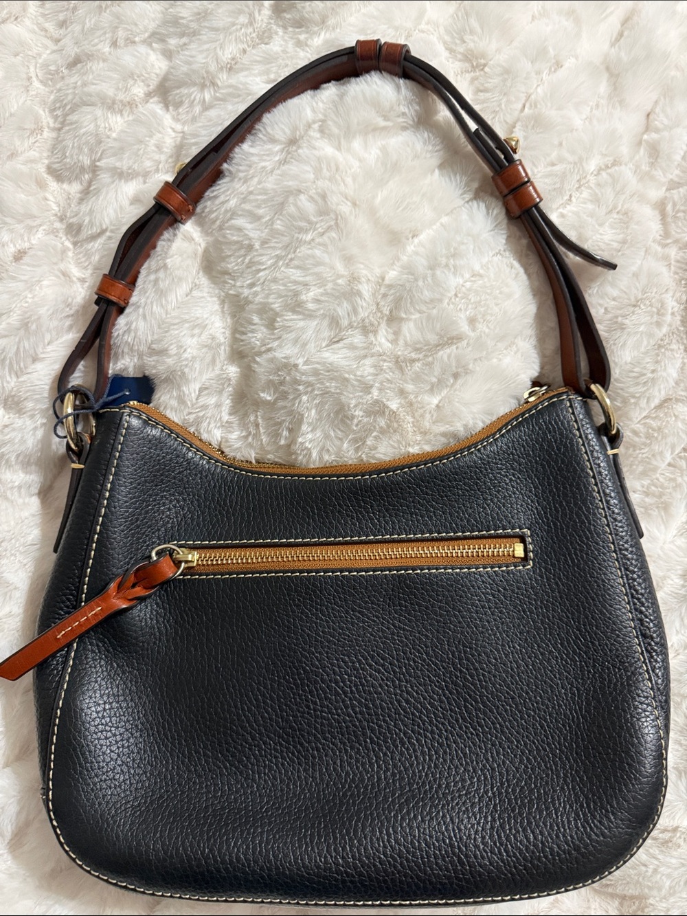 Dooney & Bourke Black Pebbled Leather Shoulder Bag with Brown Trim - Picture 3 of 8
